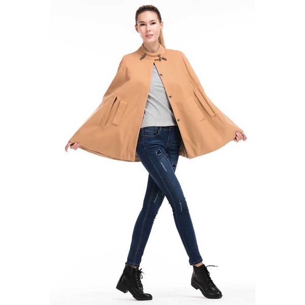 

2019 autumn winter cape blends bat sleeved cloak coats women loose trench fashion office ladies outerwear vkco1068, Tan;black