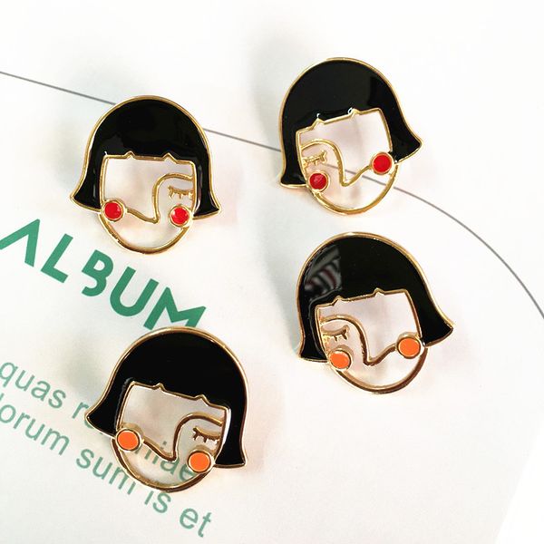 

mestilo 2019 уникальный дизайн женщины ювелирные изделия смешно масло выдалбливают лицо серьги стержня для девочек корейские милые серьги юв, Golden;silver