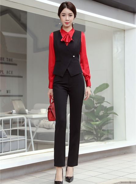 

fashion ladies black vest & waistcoat women business suits with pant and sets work wear clothes, Black;white