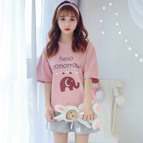 

women's sleepwear 2021 korean version of summer pyjamas women causal shorts short sleeve two-piece sets cute cartoon lady home clothes, Black;red