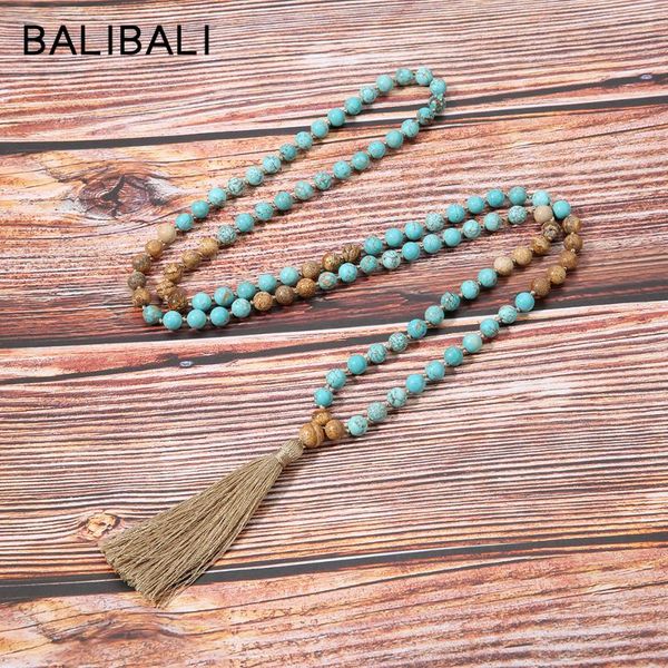 

balibali высокого качество амазонит ожерелье из бисера 108 мала бисер ожерелье ручного knotted медитация ювелирных изделий кисточки йога мал, Silver