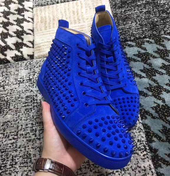 

mens designer classic studded sneakers flat shoes mid cut boots spikes red bottom shoes rivets velvet orlato flat casual shoes, Black