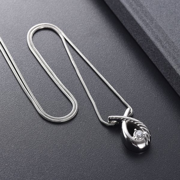 

lkj11529 hold clear crystal ribbon shape stainless steel memorial urn necklace for ashes keepsake cremation jewelry pendant, Silver