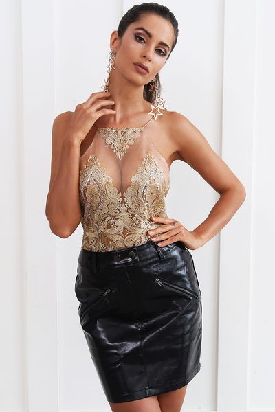 

crop top вышивка прозрачный лифчик верхней части бака лета женщин сексуальное узелок backless gold party top выдалбливают ками, White