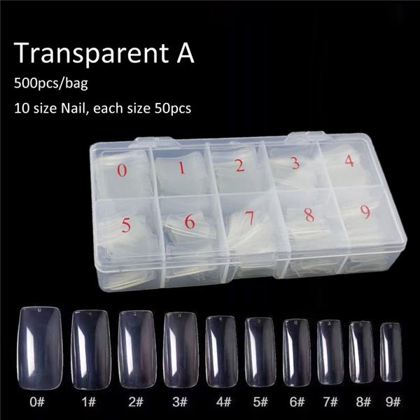 Tamax 500 PCS / Caixa Falsa Prego Capa Completa Meia vara e estilo francês Branco Branco Natural Transparente Clear Color Falso Nail Art Ferramenta