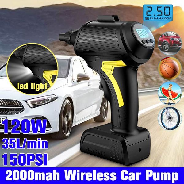 

35l/min 150psi cordless air-compressor 12v portable tire inflator auto hand held air-pump digital lcd rechargeable for car bike