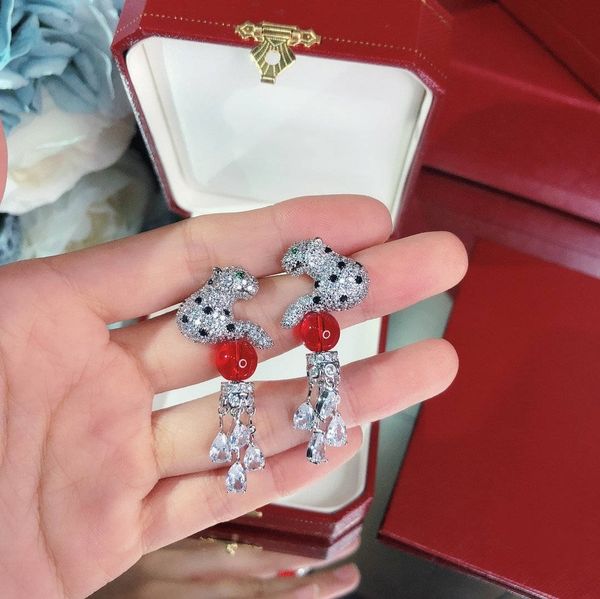 

лаки s925 tremella pin leopard рубин серьги роскошного полные алмазный банкет серьга французского качество бесплатная доставка танец, Silver