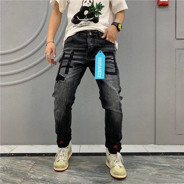 

brand new mens jeans distressed ripped biker jeans slim fit motorcycle biker denim jeans 2019 fashion designer pants4, Blue