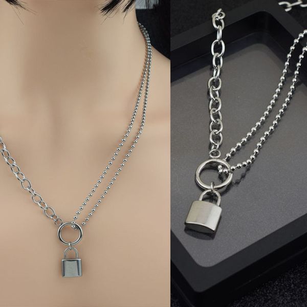 

drop shipping kpop titanium steel mini lock pendant necklace women asymmetry chain jewelry collares never fade jewelry, Silver