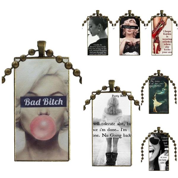 

for women wedding i'm not always a bitch glass pendant necklace handmade half pendant rectangle necklace, Silver
