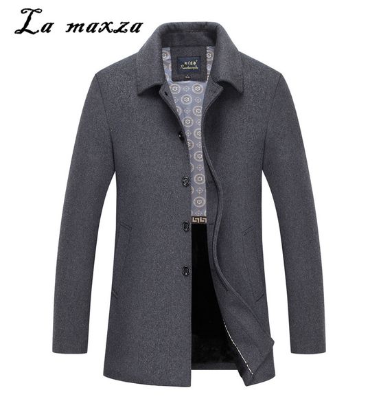 

new arrival 2019 slim cashmere wool men grey coats winter warm turn-down collar overcoat, Black