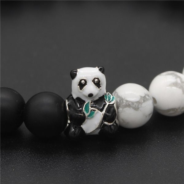 

lovely panda bracelet 8mm natural black & white stone beads bracelets & bangles animal jewelry gift