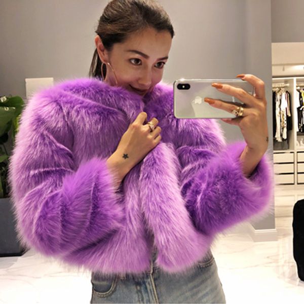 

luxury winter purple fur coat for women fashion designer casual work women thick fur vintage outwear faux fur, Black