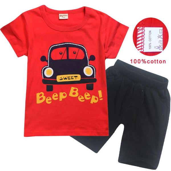 

summer clothes for boy children clothes set car cartoon short sleeve cotton t shirt+ shorts pants suit 803 2-10y, White