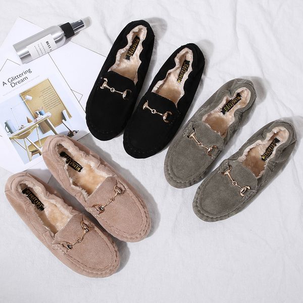 

2019 winter shoes woman warm fur fluffy slip ons oxford loafers ballet flats women moccasins faux suede roll egg peas sneakers, Black