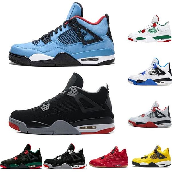 

with box 4 travis scotts cactus jack black gum 2019 bred basketball shoes men women oreo retro black white red j4 sneakers