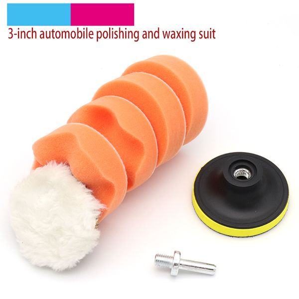 

6pcs 3 inch buffing pad set auto car polishing waxing pad kit for car polisher + drill adaptor thread m10 power tools accessory