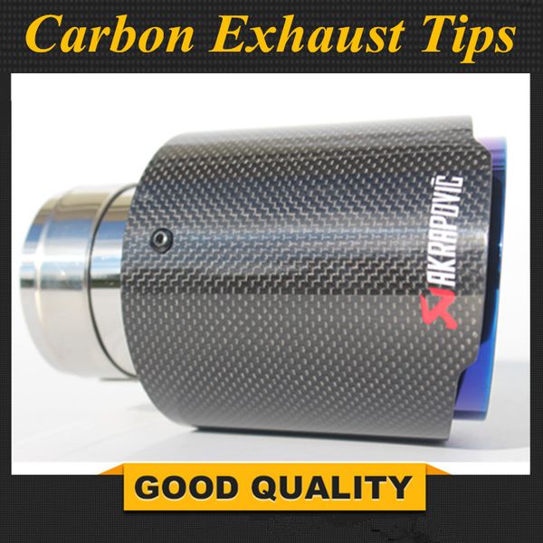 

1 pcs car styling akrapovic glossy carbon fiber muffler tip exhaust systems tail pipes stainless steel trim twill straight blue