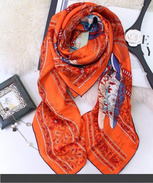 

2019aw women's scarves luxury scarves designer square scarfs female 100% silk scarfs and shawls wraps hijabs pashmina 140*140 quali, Blue;gray