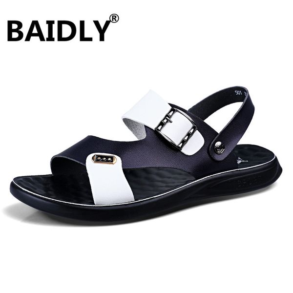

men sandals leather sandals summer casual shoes men's roman beach sandalias de hombre de cuero, Black