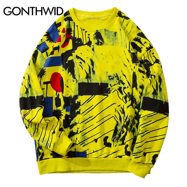 

gonthwid graffiti print pullover sweatshirts hoodies streetwear men hip hop hipster punk rock casual hoodie fashion male, Black