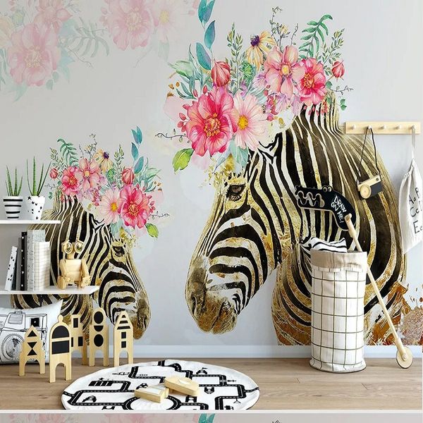 

custom large mural 3d wallpaper cartoon nordic creative fashion flower zebra bedroom mural tv back wall decor deep 5d embossed