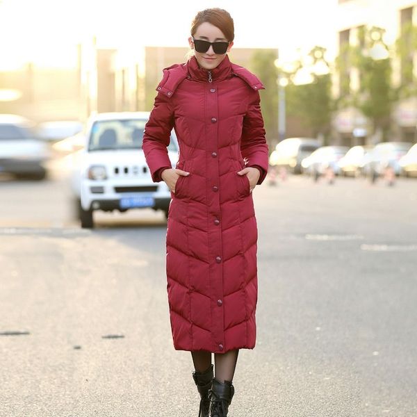 

4xl plus size 2019 new women down jacket female long knee over slim long winter coat women white duck down clothing, Black