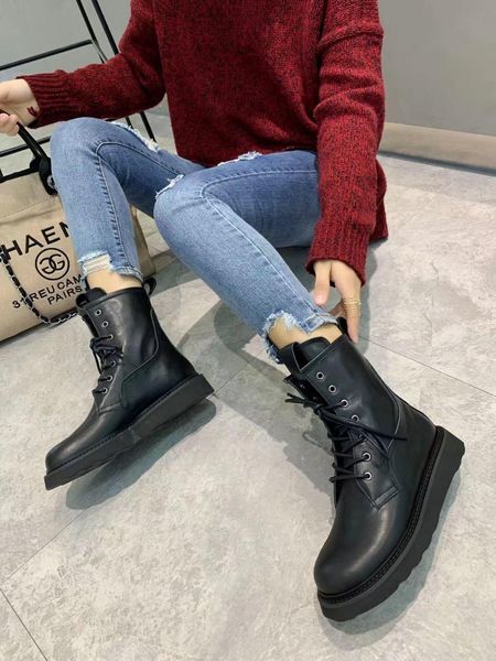 

new martin boots womenss british locomotive net red wild thick straps autumn and winter leather boot knight boots womenss single boots, Black