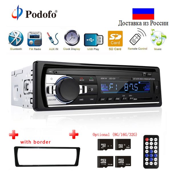 

podofo autoradio jsd-520 12 в in-dash 1 din bluetooth автомобильные радиоприемники sd mp3-плеер авто аудио стерео fm-приемник aux вход