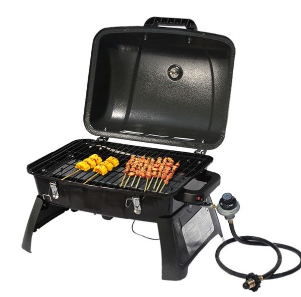 

portable gas grill yacht car travel bbq 62*43*39 cm has thermometer pressure reducing valve bottom oil pan 006