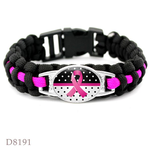 

7styles pink charm bracelets breast cancer awareness fighter hope ribbon paracord bracelets blue yellow black orange outdoor camping jewelry, Golden;silver