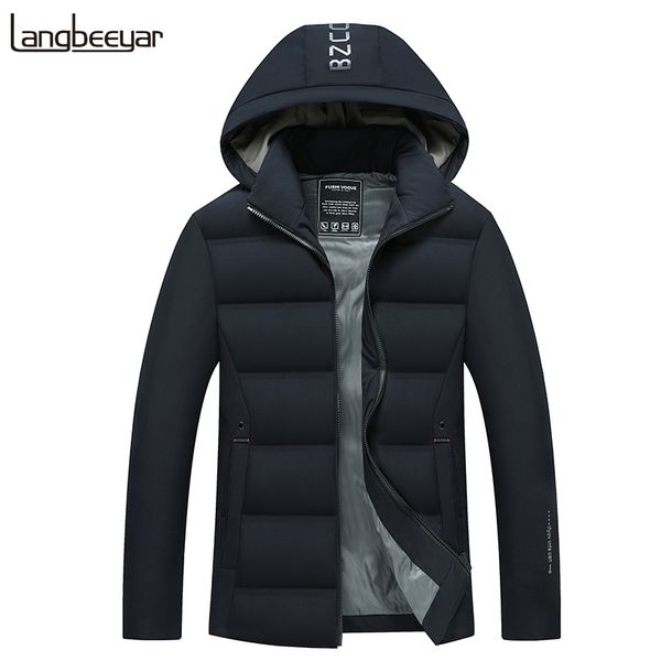 

2019 зимняя мода марка куртки мужские толстые ватные куртки parka streetwear с капюшоном slim fit puffer bubble пальто мужской одежды, Black