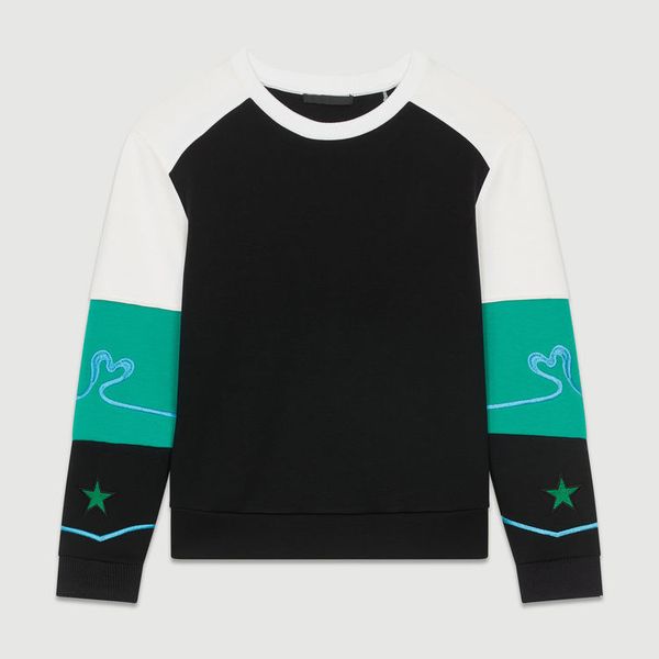 

2019 autumn and winter literary style color matching embroidery sweatshirt women hoodie, Black