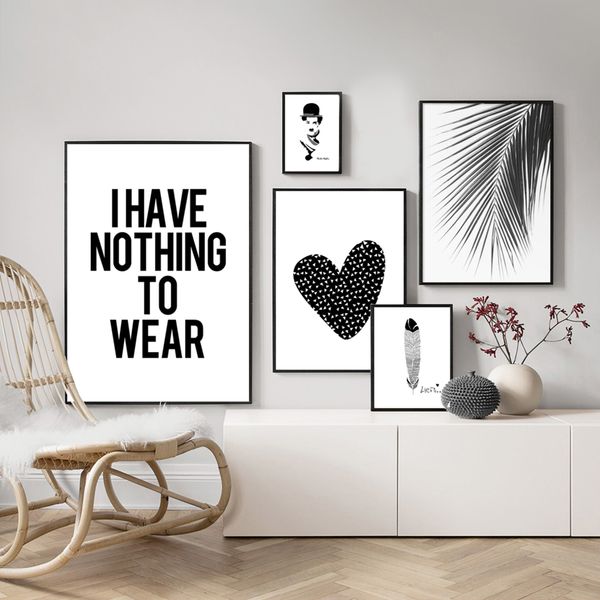 

canvas painting home decor nordic black white heart palm leaf feather pictures prints wall art poster for living room modular
