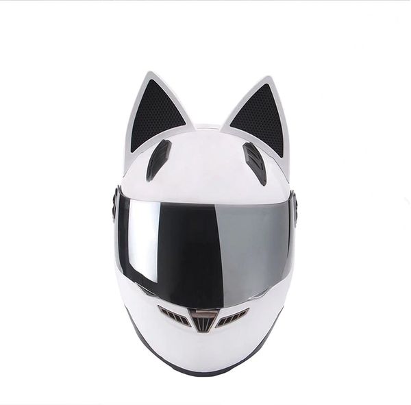 Capacete de motocicleta NITRINOS rosto inteiro com orelhas de gato preto branco rosa amarelo345S