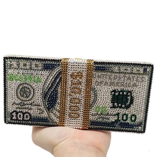 

2019 новый уникальный дизайн $ 100 долларов деньги мешок женщины box сцепления кристалл вечерние сумки золотые кошельки и сумочки
