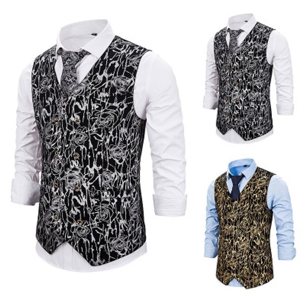 

men's suit vest autumn and winter new fashion european size vest male bronzing men's casual suit 050, Black;white