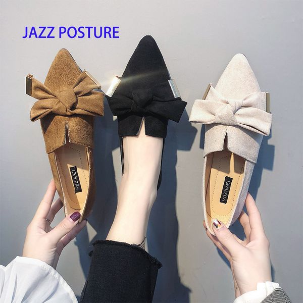 

2019 casual fashion non-slip pointed toe flat shoes big bowknot women spring autumn shoes black beige khaki y002