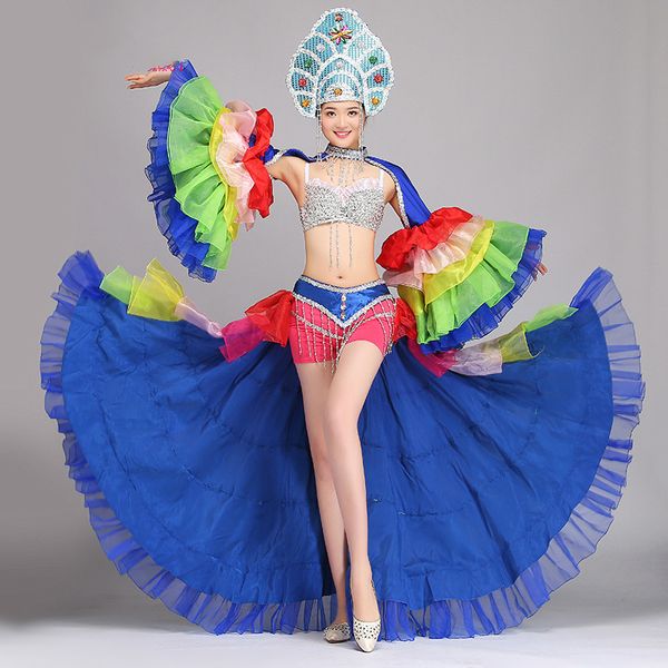 

women's opening dance big swing skirt costumes women's fashion performance modern dance costume stage wear colorful dress, Black;red