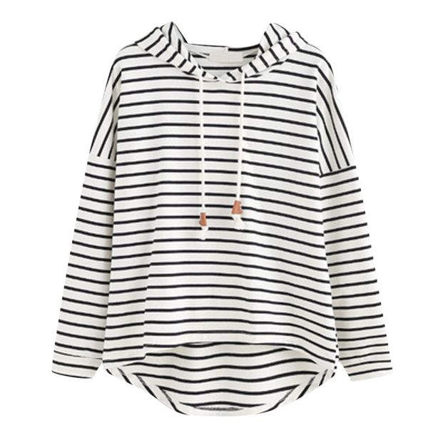 

oversize women sweatshirt striped irregular casual loose hooded autumn new long sleeve fashion sweatshirt polerones mujer 2019, Black