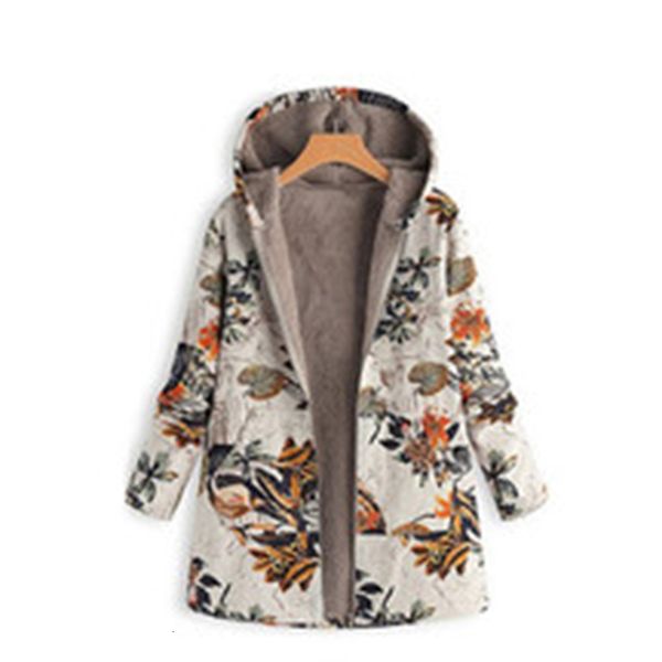 

2019 fashion female jacket plush coat women hiking jacket winter keep warm outwear floral print hooded pockets vintage oversize, Blue;black