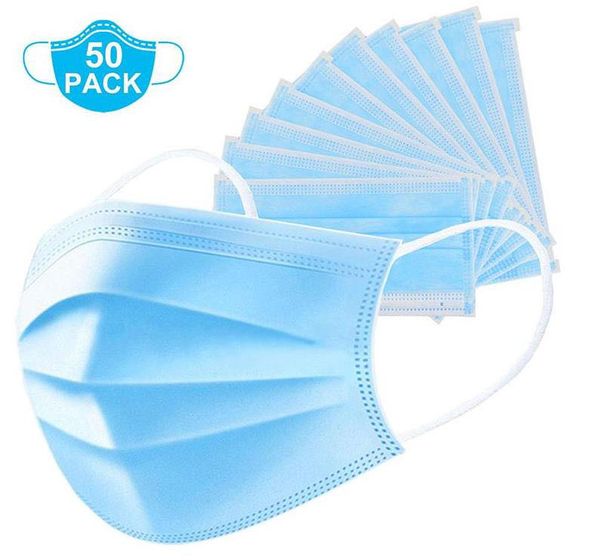 

50 pcs disposable face masks thick 3-layer masks with earloops for home use comfortable in stock mask (ce&fda