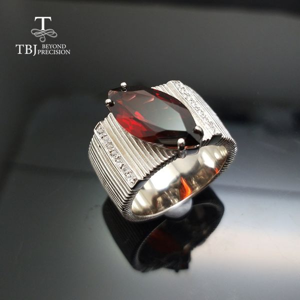 

tbj, 2018 новых мужского кольцо с натуральным красным гранатом драгоценным камнем в стерлинговом серебре 925 для мужчин бойфренда с подарочн, Slivery;golden