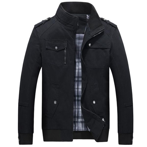

classic basic jacket men spring autumn cotton casual jackets bomber mens fashion army windbreaker stand collar coats, Black;brown
