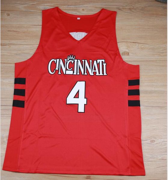 Immagini reali Cincinnati Bearcats College Kenyon Martin #4 White Red Black Black Basketball Jersey Maglie di numero personalizzato