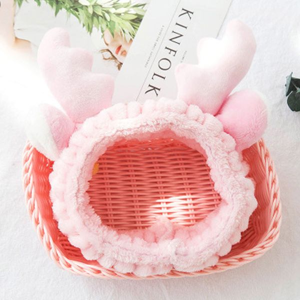 

cute girls carol fleece headband with antler deer horn makeup head wrap washing face hair bands for women hair accessories