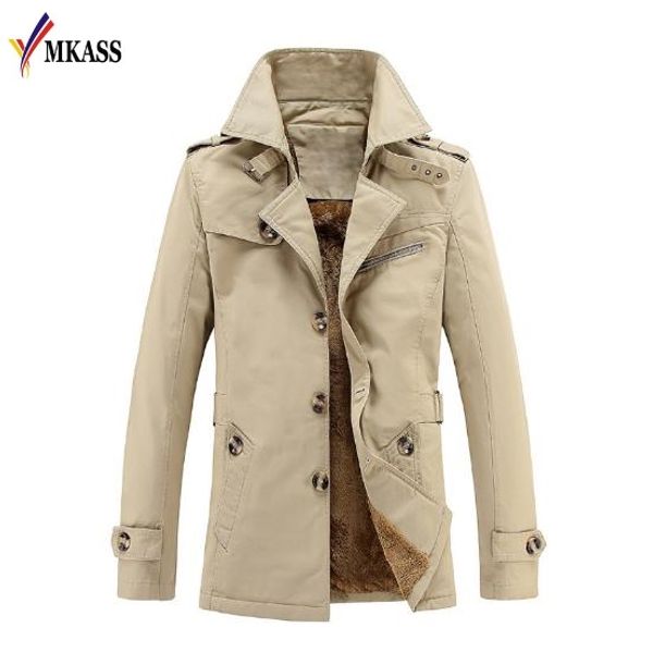 

mkass brand 2017 autumn winter men's trench coat plus velvet thickening male casual trench coat outwear plus size -5xl, Tan;black