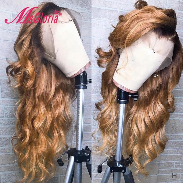 

13x6 lace front human hair wigs honey blonde lace wig 180% density brazalian remy ombre human hair wigs for women loose wave, Black;brown