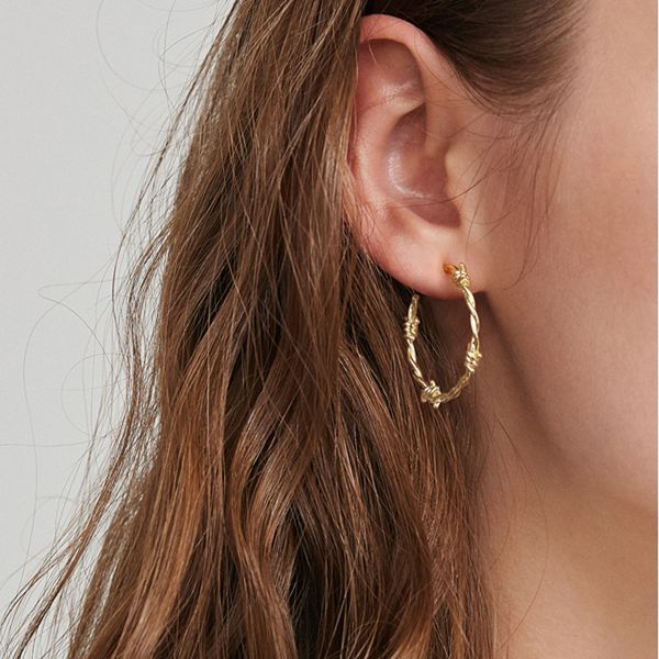 

trendy chic c shape twisty wire winding hoop earrings for women minimalist simple statement gold color metal earrings, Golden;silver