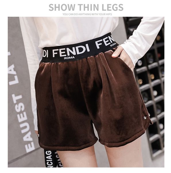 

2020 new women's autumn fashion elastic waist high waist letter print velvet fabric boot cut shorts plus size trousers pants, White;black